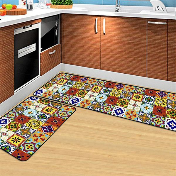 

carpets fashion red-brown color lattice stitching kitchen mat entry bedroom long bedside blanket non-slip carpet