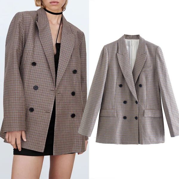 

women's suits & blazers za women blazer fashion check woman woman's jacket autumn vintage long casual female elegant office outerw, White;black