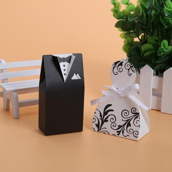 

100pcs hi candy box black and white groom bride dress wedding gift box wedding bonbonniere diy event party favor decoration