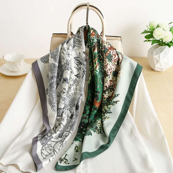 

new korean printed scarves in spring and summer of 2021, Blue;gray
