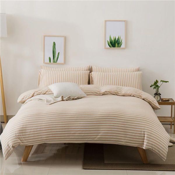 

nude sleep bedding set 100% knitted cotton duvet cover set stripe rubber fitted sheet 3/4pc flat sheet india cotton home bed