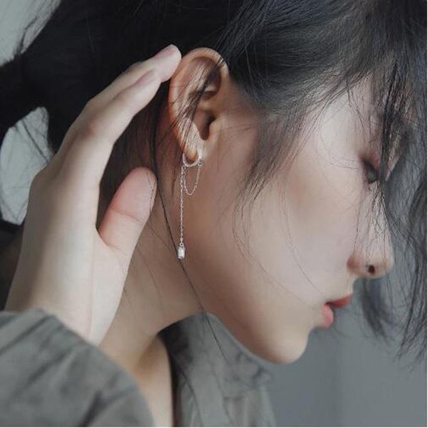 

dangle & chandelier punk hip-hop style silver zircon pendant round earrings 925 geometry long tassels chain for women girl