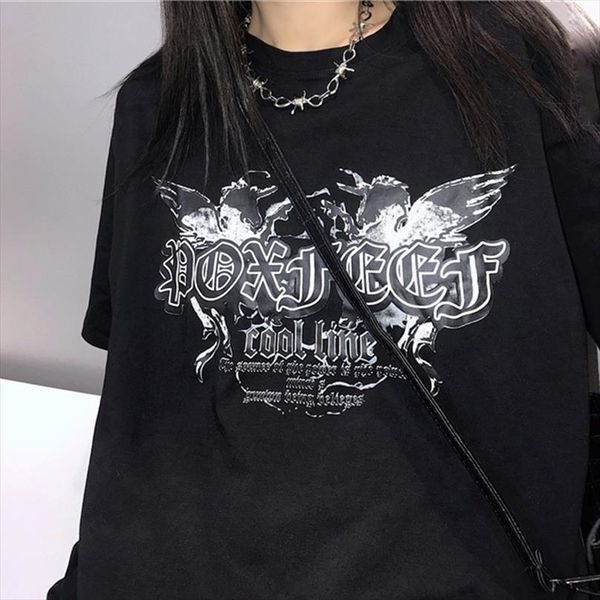 

harajuku retro dark sanskrit and men t shirts womens print cotton short sleeve ulzzang bf loose fashion oversized ins casual, White;black