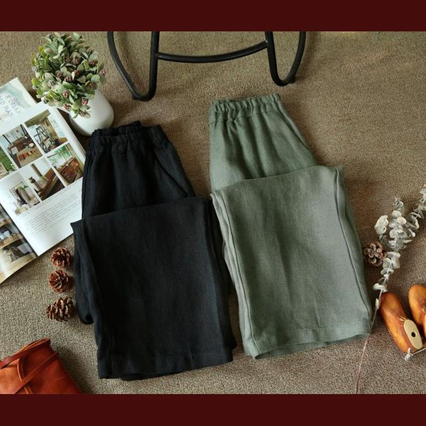 

women's pants & capris spring summer women loose brief japanese style comfortable water washed linen, Black;white