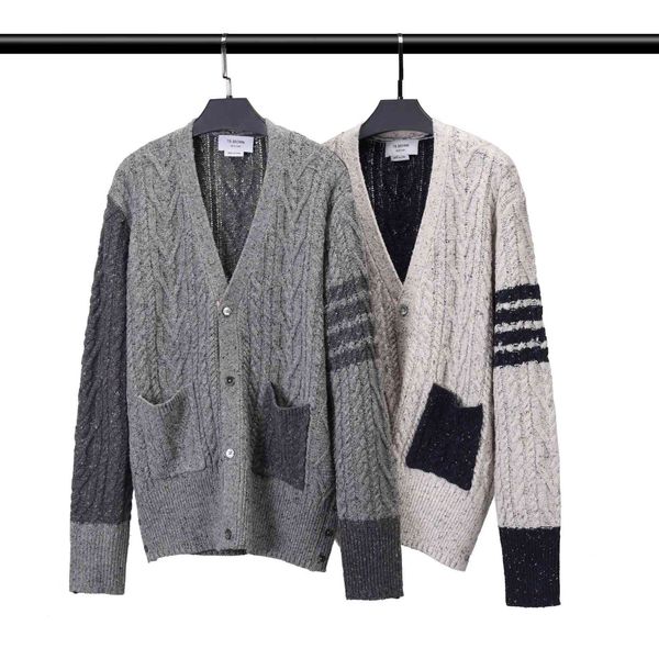 

men's sweaters tb browin men cardigan wool casual sweater outerwear thick warm women jacket v neck striped pocket korean design vy57, White;black