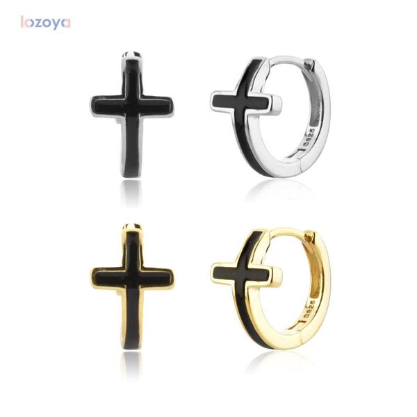 

hoop & huggie lozoya 925 sterling rock puck jewelry silver gold enamel cross huggies hoops earring clips round pendiente gift, Golden;silver
