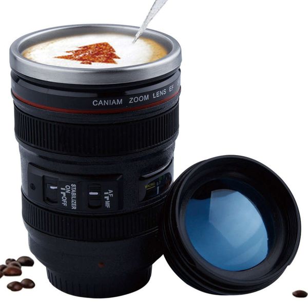 

creative 400ml stainls steel liner camera lens mugs coffee tea cup mugs with lid novelty gifts thermocup thermo mug