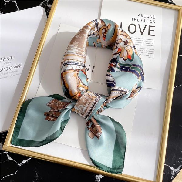 

scarves design print silk square scarf for women neck hairband foulard soft lady shawl wrap neckerchief bandana bag tie, Blue;gray