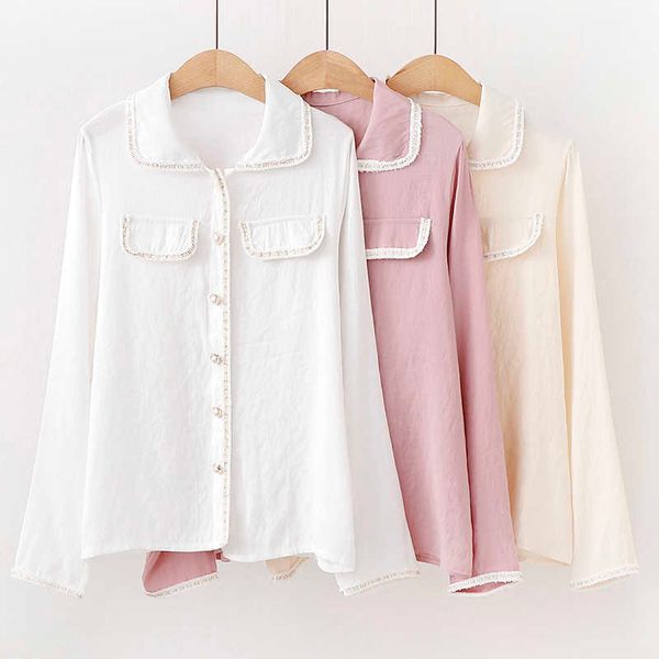 

long sleeve women blouse turn-down collar corduroy shirt solid casual office button loose female blouses 210604, White
