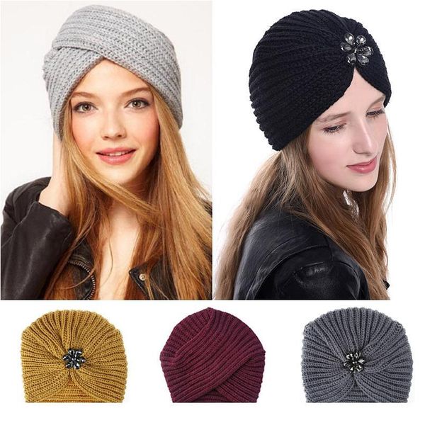

women bohemian style warm winter autumn knitted cap fashion boho soft hair accessories turban solid color female mu jllrle, Black;white