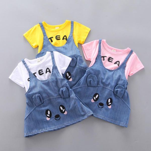 

clothing sets summer fashion toddler kids baby girls short sleeve letter t-shirt +cute print braces skirt 2-piece set born, White