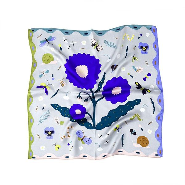 

scarves beautiful flowers printed women's spring and summer fashion square scarf 53*53cm 100% real silk gifts for ladies, Blue;gray