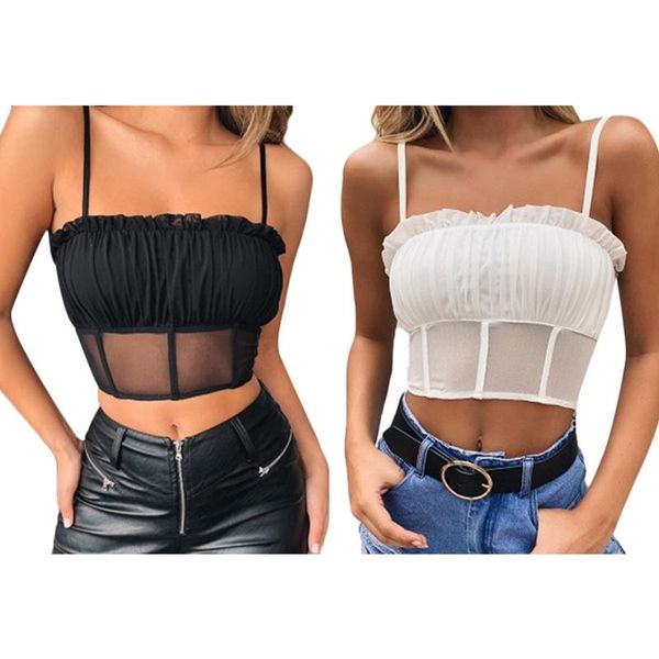 

women's tanks & camis summer see-through women crop t-shirt camisole elegant tank basic ladies streetwear, White