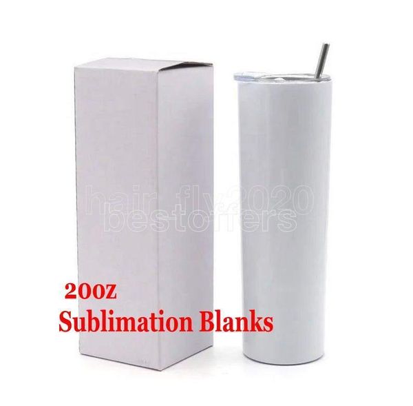 

3pcs/lot sublimation skinny tumblers 20oz blank white skinny cup with lid straw 20oz stainless steel drinking cup vacuum insulated mug dhl