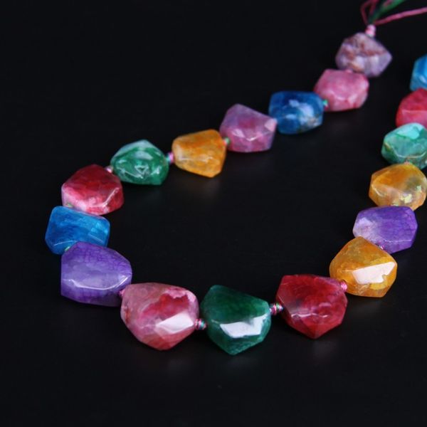 

15.5"/strand rainbow dragon veins agates form faceted nugget pendants,mixtz raw gems slab loose beads for jewelry making, Black