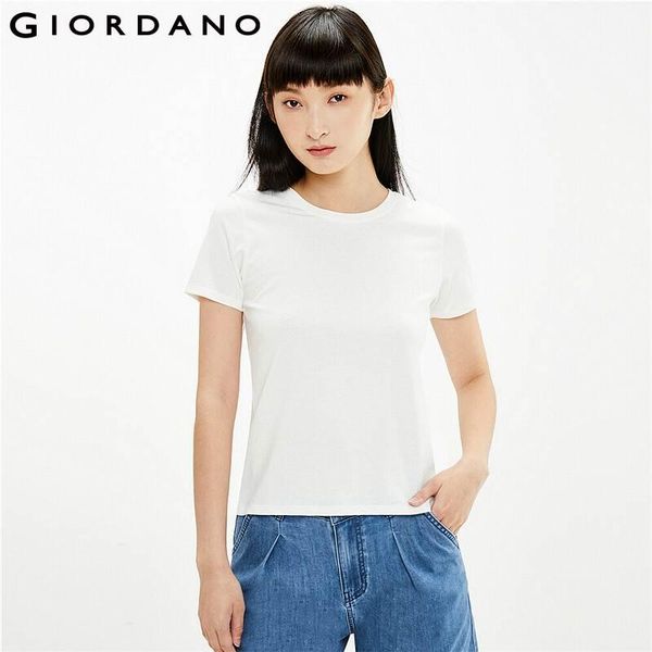 

women's t-shirt giordano tshirts women slim crewneck short sleeve tee shirts femme sleeves soild casual camisetas mujer 05321408, White