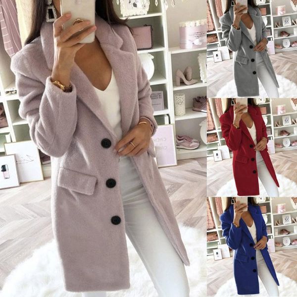 

women's jackets womail autumn jacket women 2021 plus size artificial wool coat female long outerwear work elegant blend coats slim, Black;brown