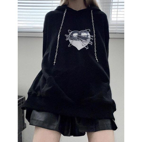 

women's hoodies & sweatshirts harajuku gothic punk women oversize hip hop streetwear vintage black loose hooded pullover