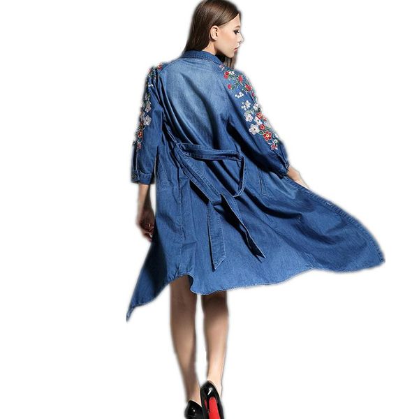

casual dresses women's fashion 2021 windbreaker jacket high-end denim dress long section large size embroidered leisure elegance l262, Black;gray