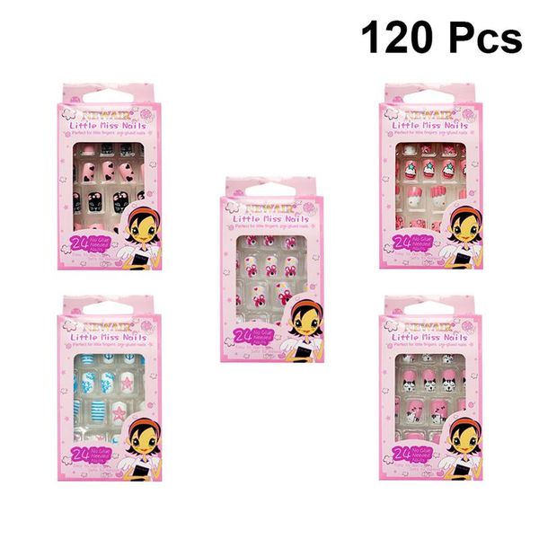 120Pcs Trucco per bambini Giocattolo Giocattolo per unghie Unghie finte Punte per unghie finte Manicure Strumenti di bellezza Bambini Nail Giocattoli fai da te Regalo creativo per bambini