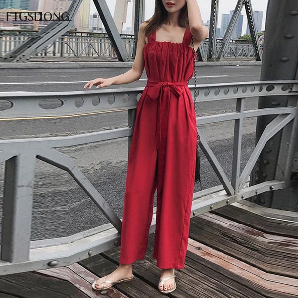 

women's jumpsuits & rompers ftgsdlong 19 korean fashion long elegant casual solid sleeveless summer loose street romper big siz, Black;white