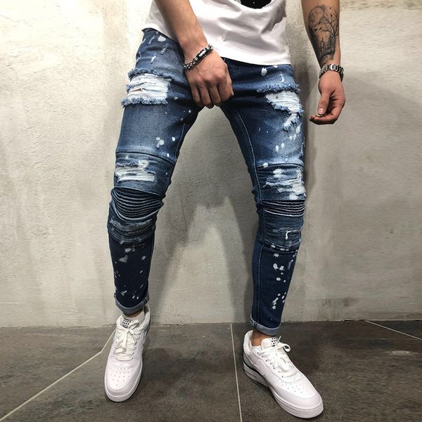 

2021 new splicing men fall ink paint point body repair high street trousers casual ny sweatpants mens designer tjjb, Blue