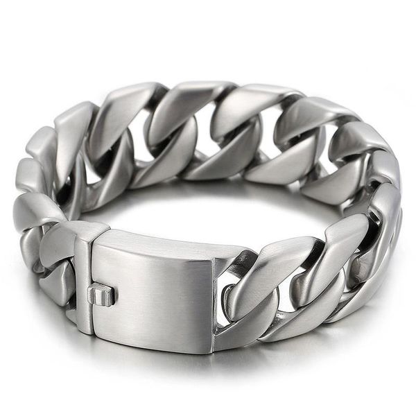 

link, chain 20mm heavy punk vintage men brushed matte biker bracelets hiphop stainless steel curb cuban link bracelet bangle jewelry, Black