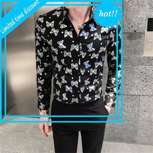 

nightclub streetwear mens casual shirts british style autumn fashion slim shirt, White;black