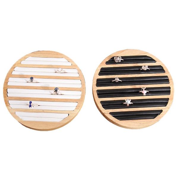 

jewelry pouches, bags 1 pc round type wood pu leather rings storage tray display stand case ring stud earring organizer, Pink;blue
