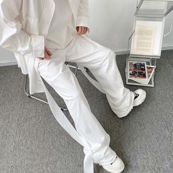 

men's pants male sweatpants japan korea style long trousers men spring niche design streetwear ribbon loose wide leg casual pant, Black