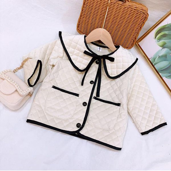 

jackets girls fashion quilted jacket girl autumn winter clothes thick plaid sequined doll collar all-match for 3-7 y, Blue;gray
