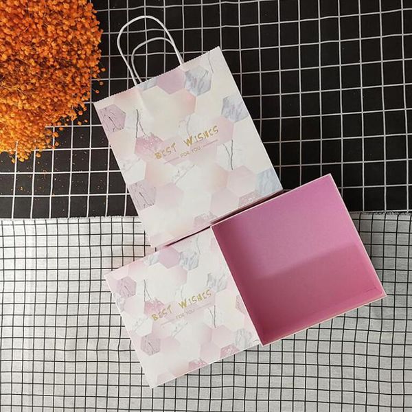 

gift wrap simple box pink white hexagonal marbling pattern bronzing letters year party wedding hat wholesale paper
