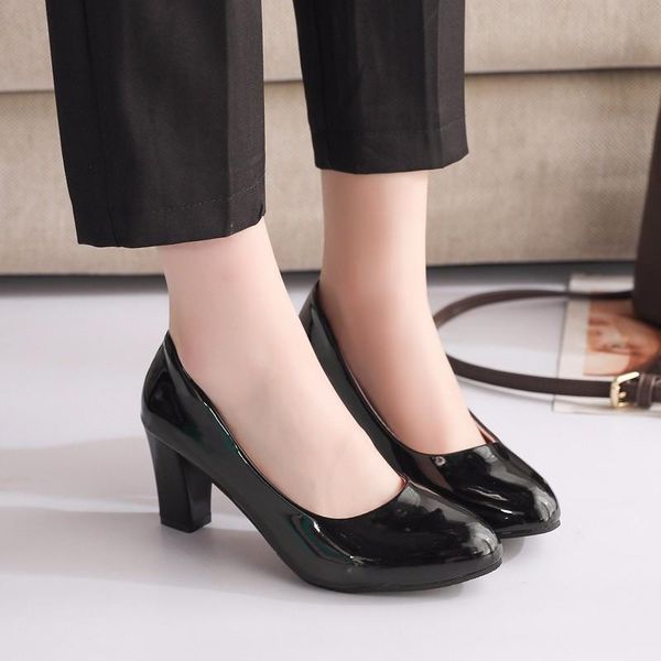 

dress shoes winter 2021 south korean of the nude round head thick heel black ol work women's single high bridesmaid