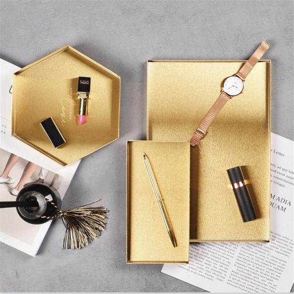 

kitchen storage & organization metal gold geometric tray nordic sundries jewelry cosmetic deskorganizer decoration plate