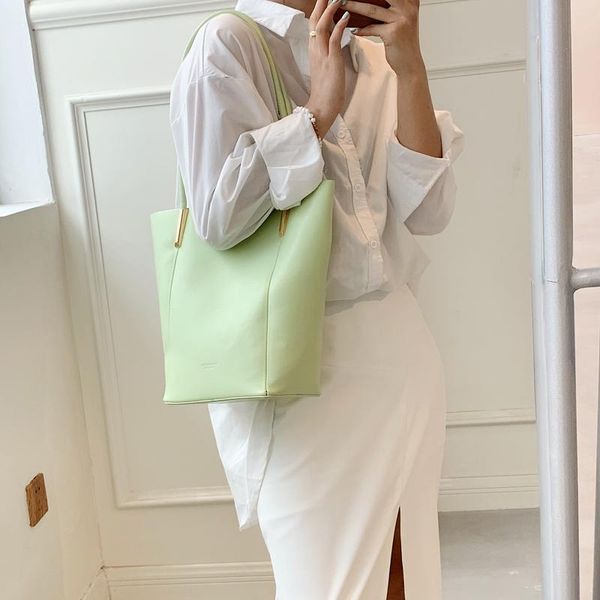 

evening bags handbag for women 2021 fashion ladies bucket bag pu leather designer female shoulder large solid color simple style