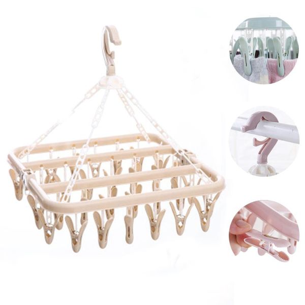 

hangers & racks modern 32 pegs clothes hanger socks underwear square organizer windproof drying rack home storage accessory 1pc