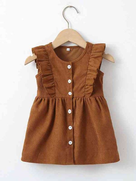 

baby 1pc ruffle trim corduroy dress she, Red;yellow