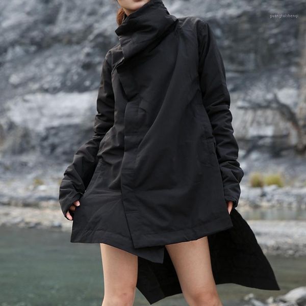 

women's down & parkas korean black irregular long cotton-padded coat sleeve loose fit women fashion tide autumn winter clothes 2021