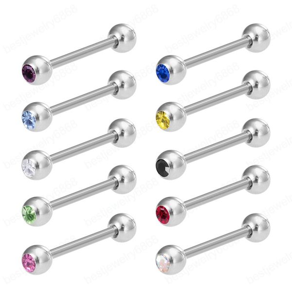 

gem tongue barbell stainless steel tongue piercing nipple rings stud cartilage helix for women body jewelry, Silver
