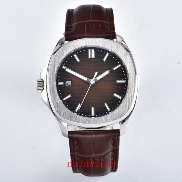 

40mm bliger pearl movement 2813 aseptic brown dial date sapphire glass brushed bezel automatic square men's watch, Slivery;brown