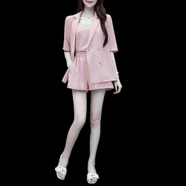 

women suit new female summer wear korean fashion shorts vest coat three-piece clothing set outfit lady vestidos cute clothes, Gray