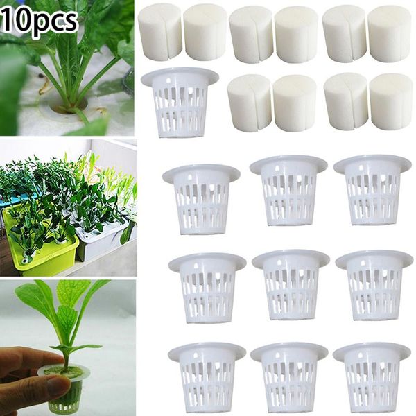 

planters & pots 10sets mini mesh pot net cup basket hydroponic aeroponic plant grow sponge practical