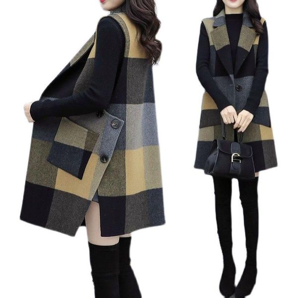 

women's vests 2021 women autumn winter woolen waistcoat jacket ladies fashion plaid slim temperament wild street vest coats f065, Black;white