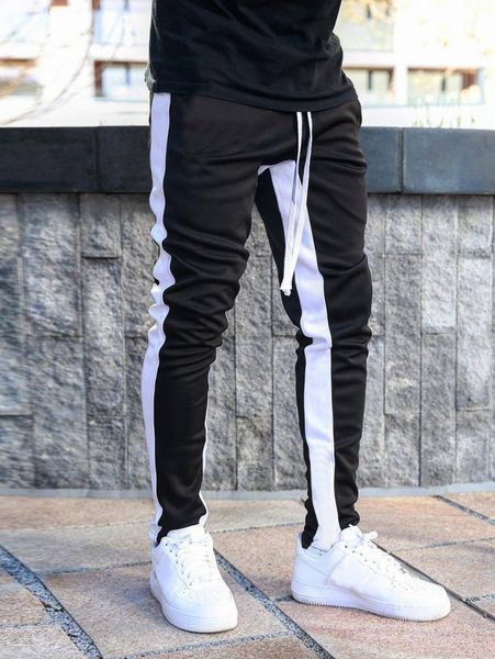 

men contrast panel drawstring sweatpants x9ww#, Black