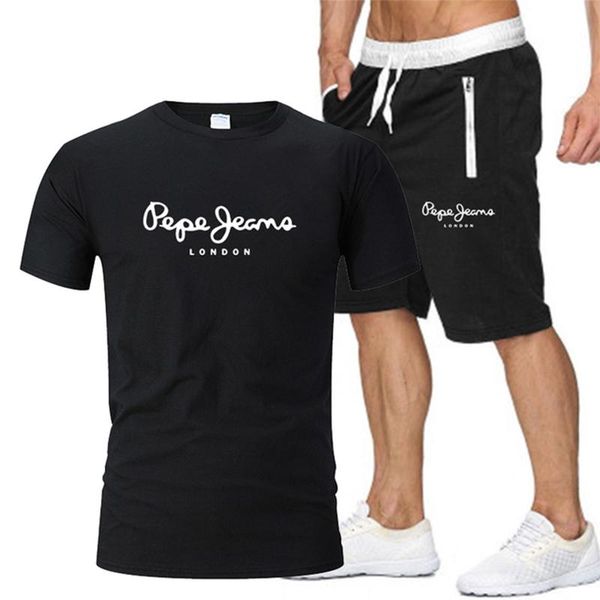 

men's tracksuits pe letter print sportswear set loose short sleeve t-shirts and shorts casual summer outfits 2021, Gray
