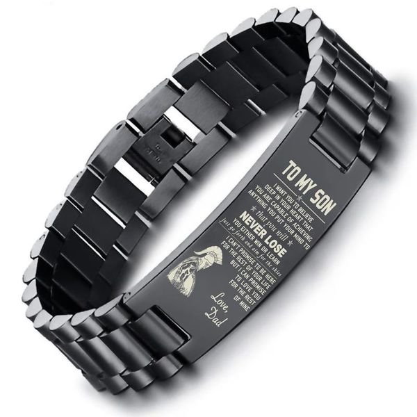 

cuff to my son deep in your heart love dad stainless steel men bracelet brackelts brazalet armband jewelry gift assorted colors, White