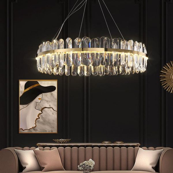 

pendant lamps luxury modern lighting for living room led dimmable lights gold steel k9 crystals parlor suspend lamp lustre indoor