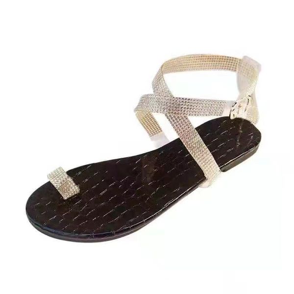 

sandals women's bling rhinestone 2021 summer leopard print flat outdoor open toe comfortable casual, Black