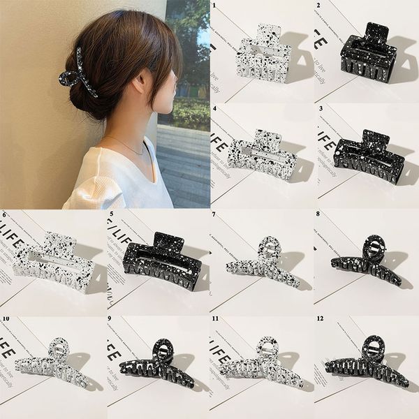 

milk cow color large hair claws crabs women girls vintage hollow acrylic hairpins acetate geometric hair clips hair accessories, Slivery;golden