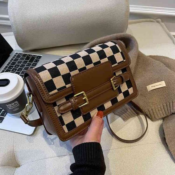 

bags handbags wallets autumn and winter korean single shoulder messenger bag women's versatile color matching checkerboard woven small, Black;red